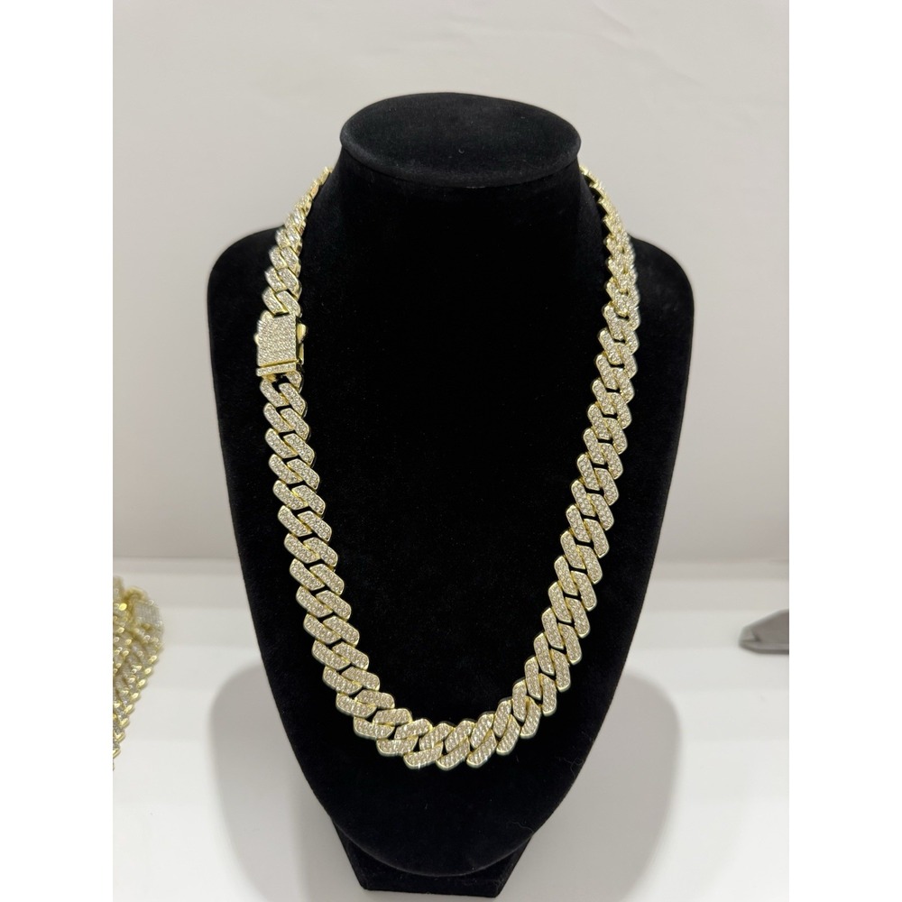 iced out cuban chain crystal vvscz gold over stainless 20inch 14mm water resist